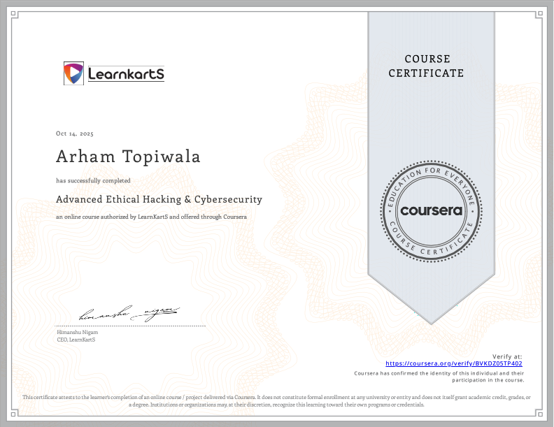 Advanced Ethical Hacking & Cybersecurity